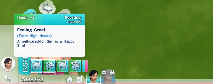 Sims with high needs get a positive Happy Moodlet