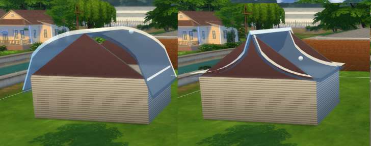Sims 4 Building How-To's: adjust the bow of the roof by pulling the sphere up and down
