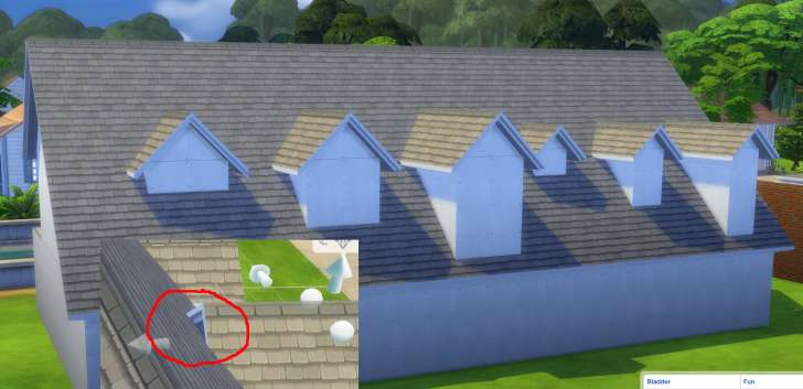 Sims 4 Building How-To's: making dormer roof pieces extend into the main part of the roof