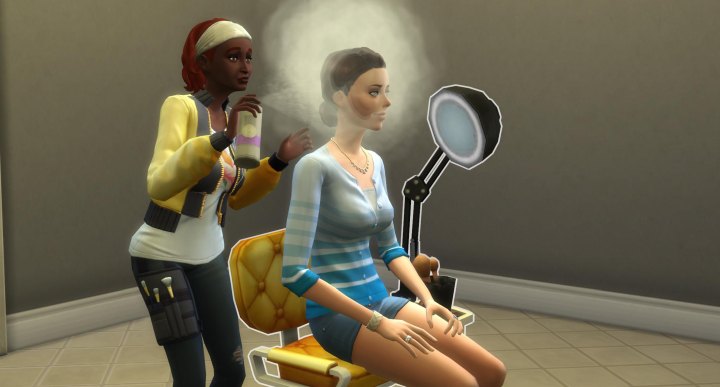 The Sims 4 Actor Career in Get Famous - getting into hair and makeup for a role at the studio