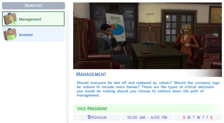 The Sims 4 Business Career: Management and Investor