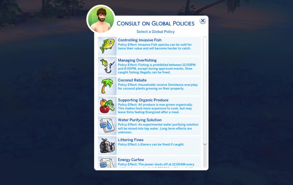 The Sims 4 Island Living: Environment Managers can create policies to save wildlife