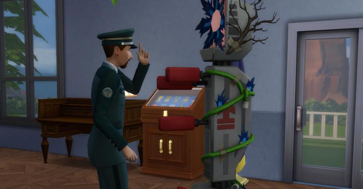 Officer practicing ordering around in The Sims 4