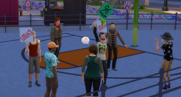 Protesting in one of the new careers in The Sims 4 City Living Expansion Pack
