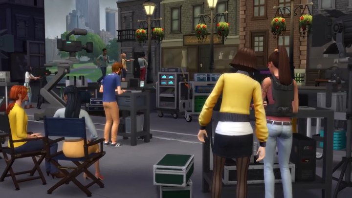The Sims 4 Get Famous actors on the movie set