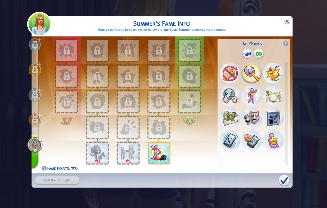 Fame Quirks List in The Sims 4 Get Famous Expansion