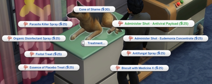 Cures for sicknesses in the Sims 4 Cats and Dogs Pets Expansion