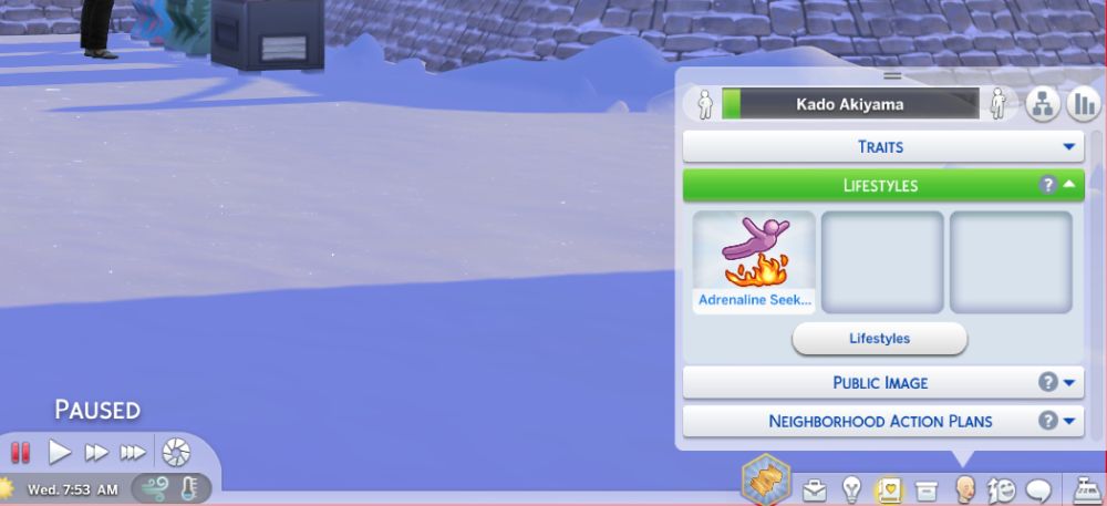 The Lifestyles Menu in The Sims 4 Snowy Escape