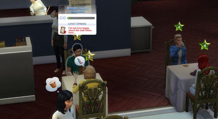 The Sims 4 Dine Out Pack - wait times too long for customers at the restaurant