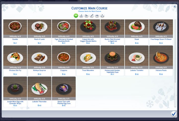 The huge menu in The Sims 4 Dine Out Pack