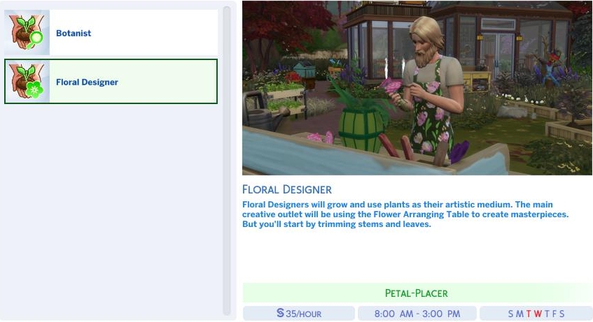 The Florist branch of the Gardening Career in The Sims 4 Seasons Expansion Pack