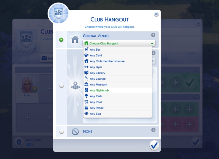 Clubs can hangout anywhere you want, with minor limits.