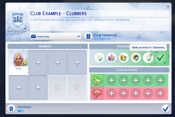 Choose up to 5 requirements to join your club.