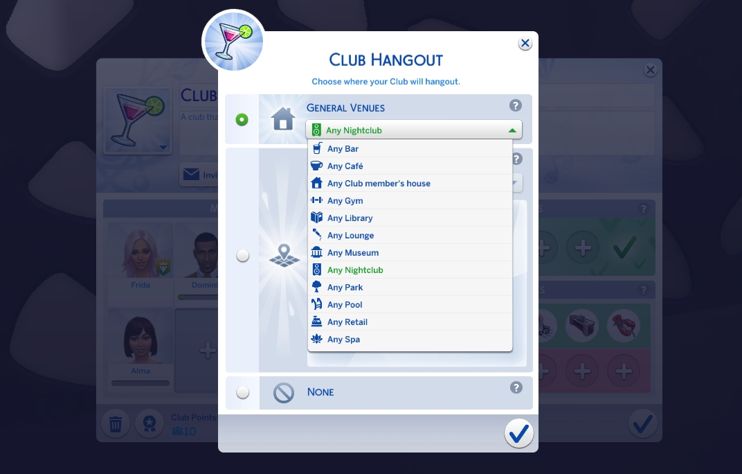 Select a type of lot that clubs can use for a hangout