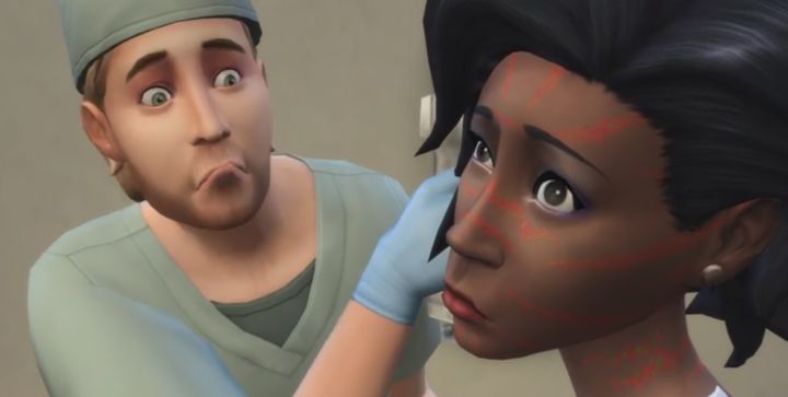 The Sims 4 Get to Work Doctor works with a Sick Patient