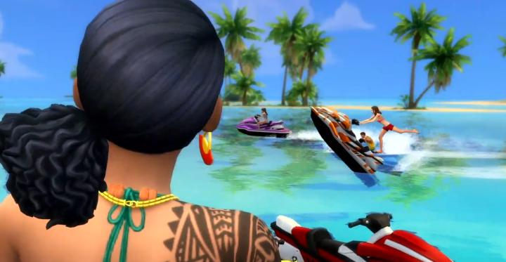 The Sims 4 Island Living Doing a trick on a jet ski