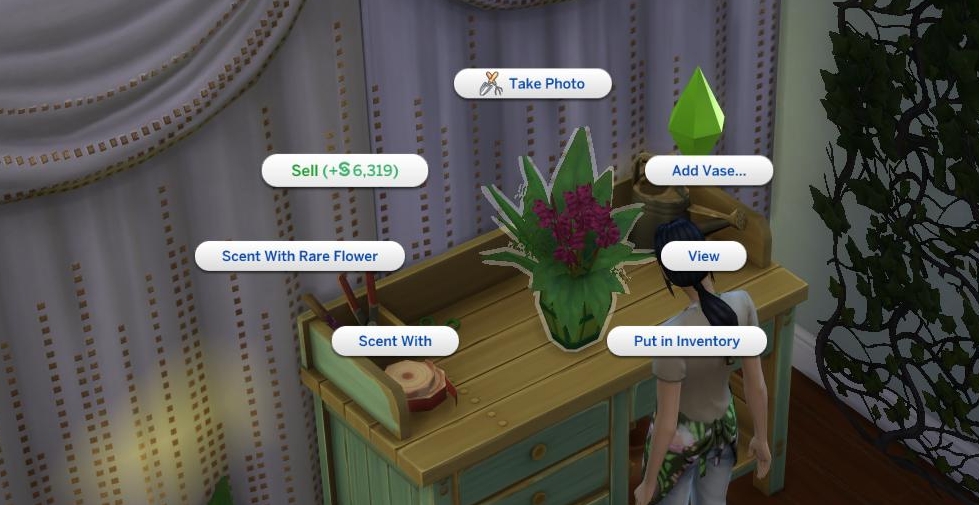 The Sims 4 Seasons make money as a floral arranger