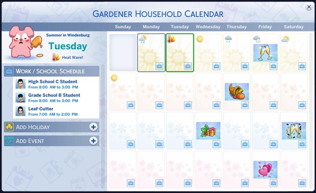 The Sims 4 Seasons calendar shows you a weather forecast