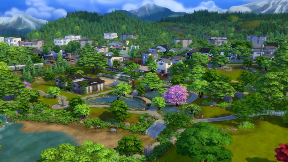 A wide shot of a neighborhood in mount komorebi