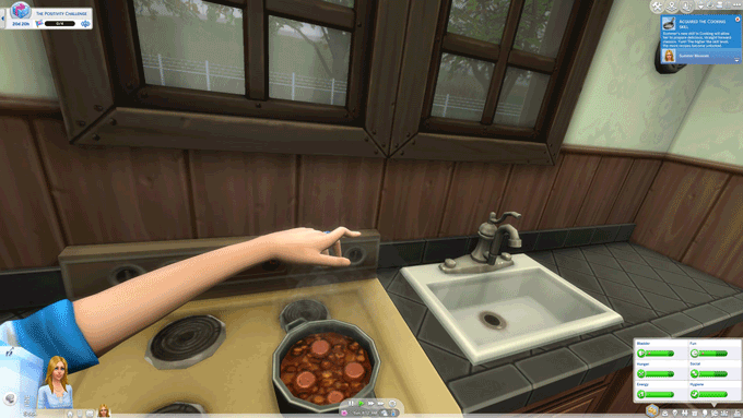 Cooking in first person mode in The Sims 4 free patch update