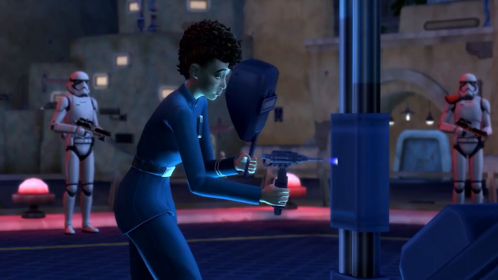 Using handiness to repair a ship in Sims 4 Star Wars Journey to Batuu
