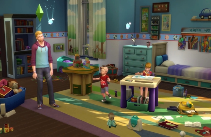 The Sims 4 Parenthood Game Pack: Toddlers with their parent in the bedroom