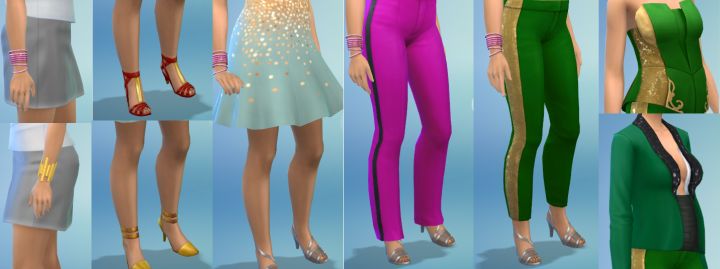 Female Shoes, tops, bottoms, and accessories in the Luxury Party Stuff Pack