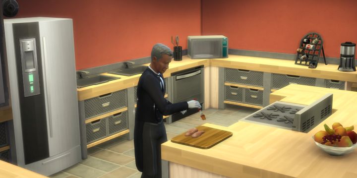A butler cooking a meal in The Sims 4