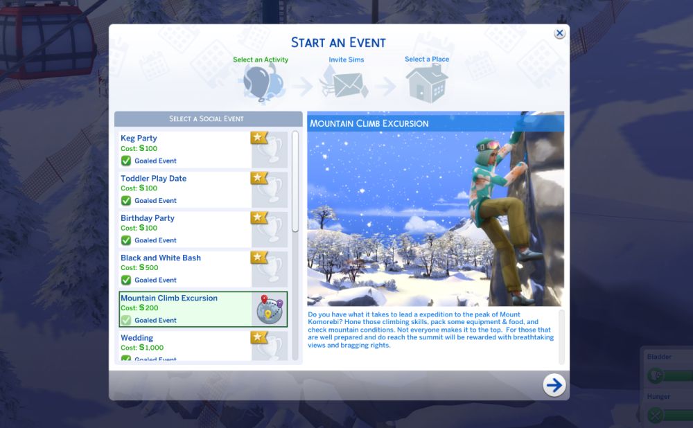 Climb a mountain in The Sims 4 Snowy Escape